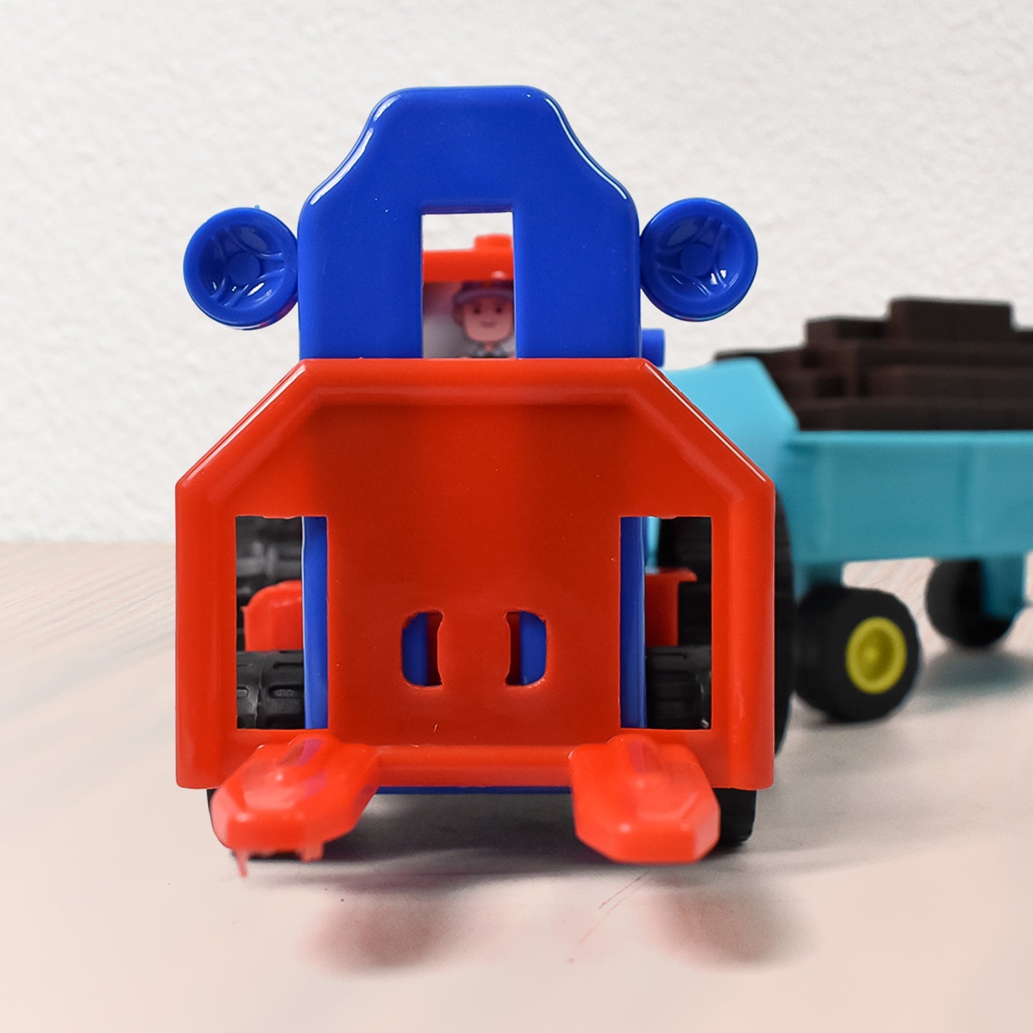 Plastic Tractor Toy Friction Powered Tractor with Bricks Trolley (1 Pc) Plastic Tractor Toy Friction Powered Tractor with Bricks Trolley (1 Pc)